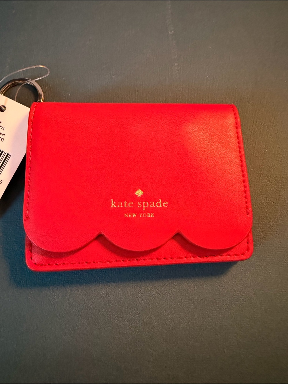 kate spade Red Scallop Trim Card Case with Key Ring - Picture 3 of 8